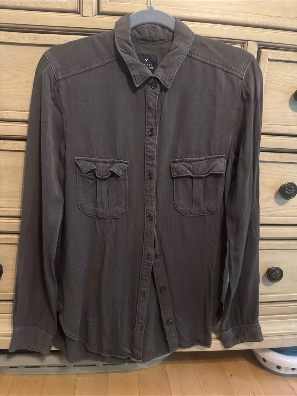 American Eagle Outfitters Vintage Boyfriend Button-Up - Dark Gray